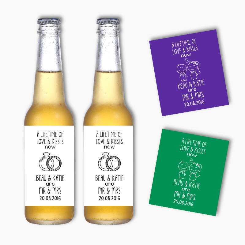 Lifetime of Love &amp; Kisses Wedding Beer Labels