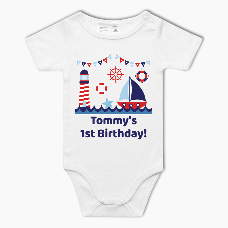 Personalised Nautical Sail Boat Baby One-Piece Romper