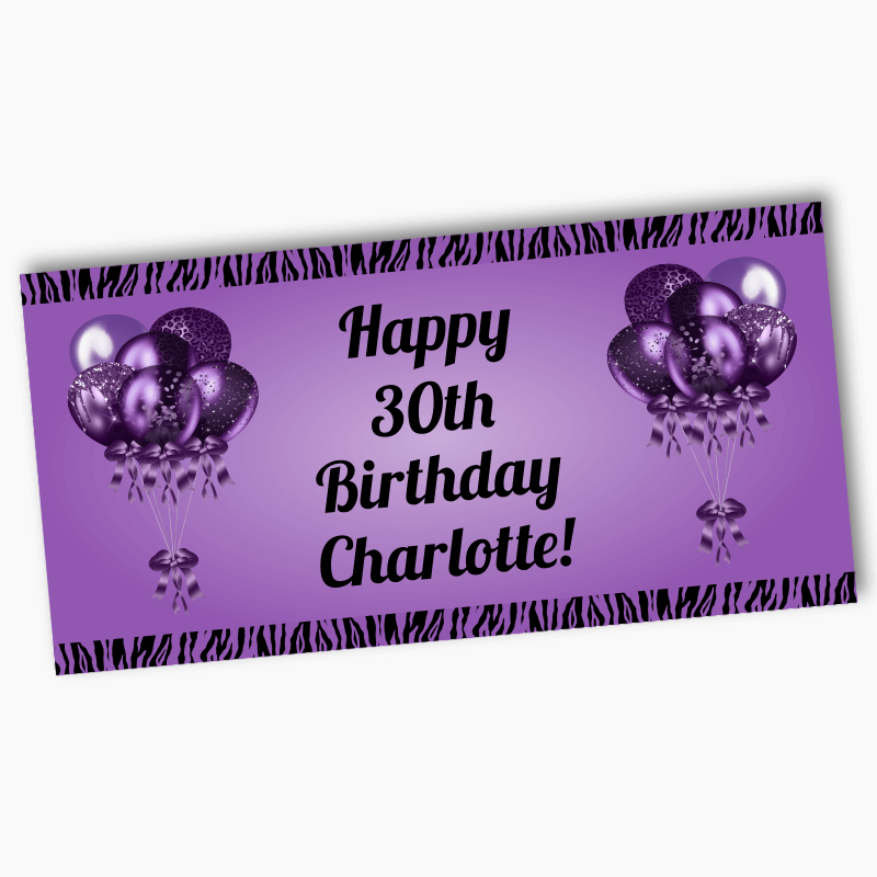 Personalised Purple &amp; Black Balloons Party Banners