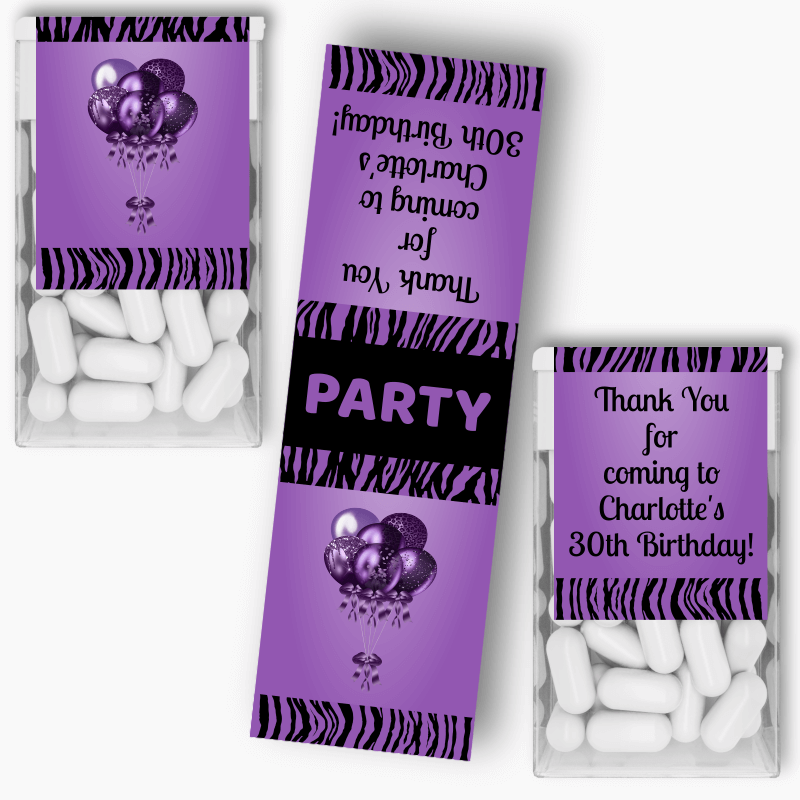 Personalised Purple &amp; Black Balloons Party Tic Tac Labels