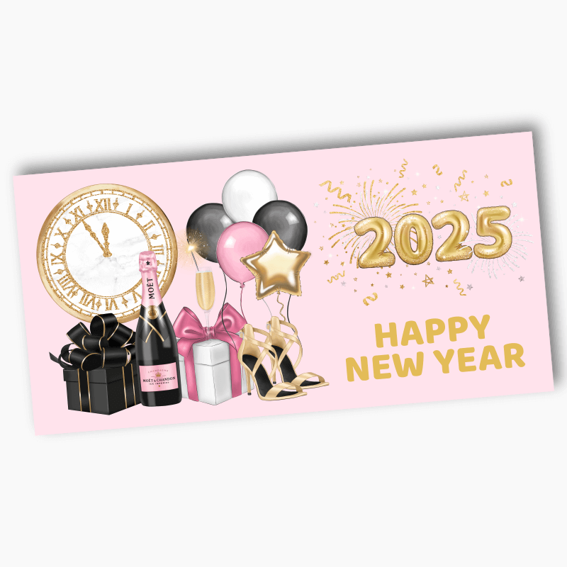 Pink, Black &amp; Gold New Years Party Banners 2025