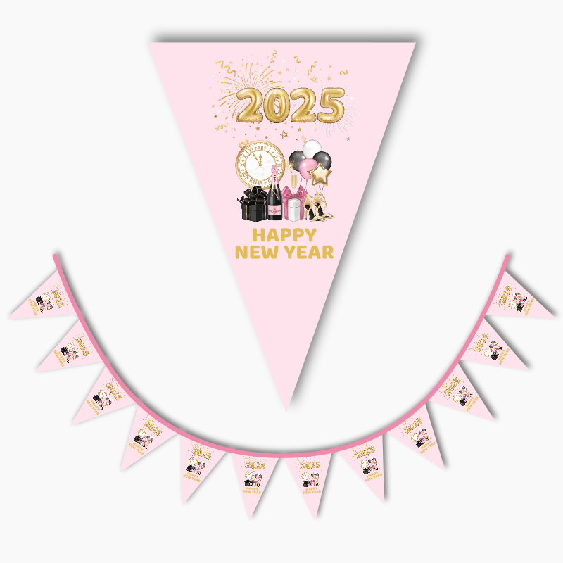 Pink, Black & Gold New Years Party Flag Bunting 2025