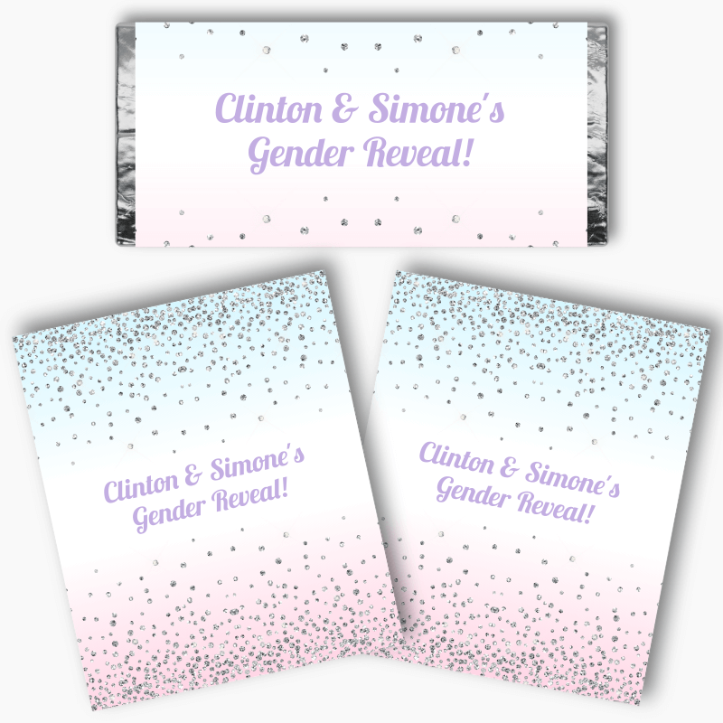 Personalised Pink & Blue Confetti Gender Reveal Mini Chocolate Labels