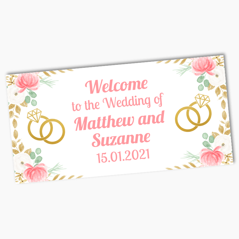 Personalised Pink &amp; Gold Floral Wedding Banners