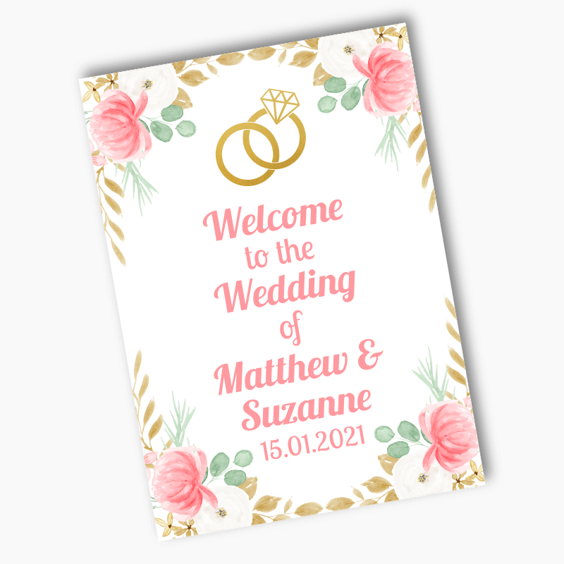 Personalised Pink &amp; Gold Floral Wedding Posters