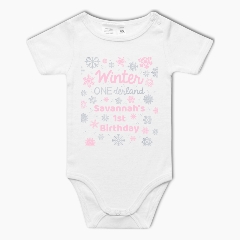 Personalised Pink Winter ONEderland Baby One-Piece Romper