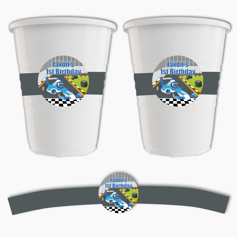 Personalised Race Car Birthday Party Cup Stickers