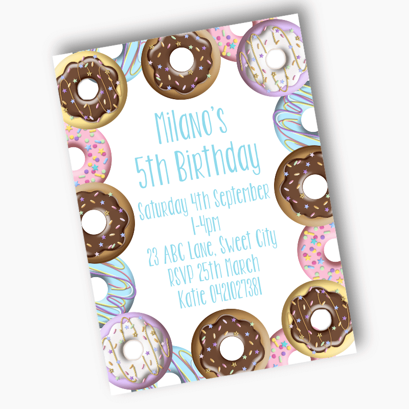 Personalised Rainbow Donut Party Invites