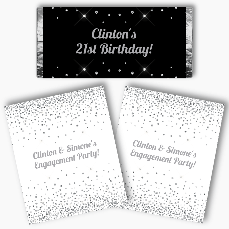 Personalised Black & Silver Glitter Confetti Party Supplies - Katie J Design  and Events