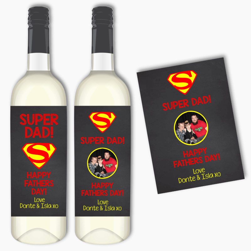 Super Dad Fathers Day Gift Wine Labels