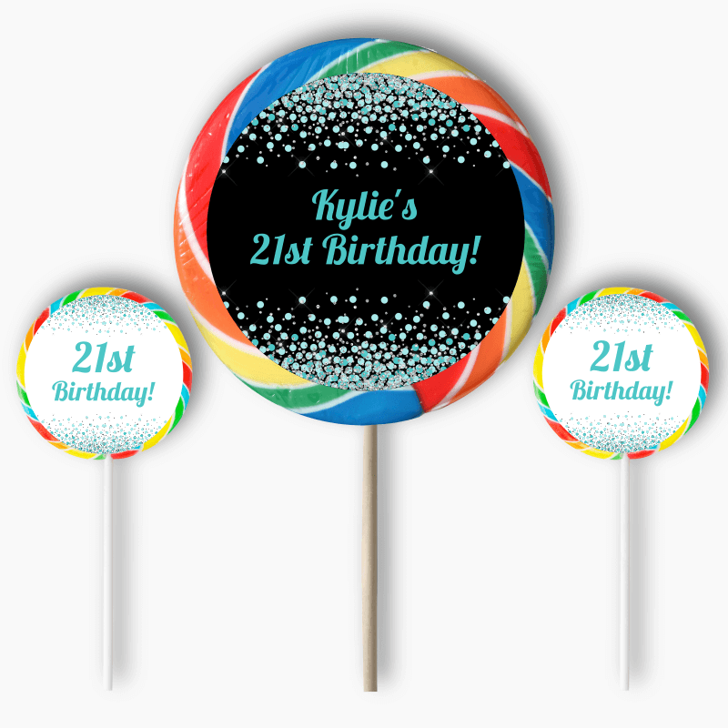 Personalised Turquoise Green Confetti Party Round Stickers