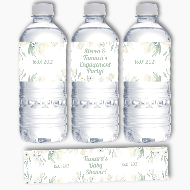 Personalised White Floral Party Water Bottle Labels