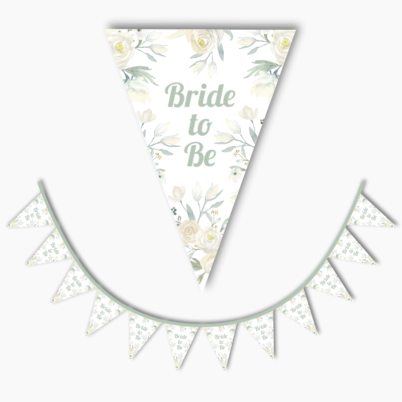 Personalised White Floral Party Flag Bunting