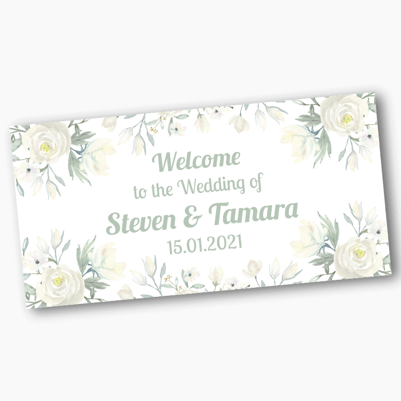 Personalised White Floral Wedding Banners