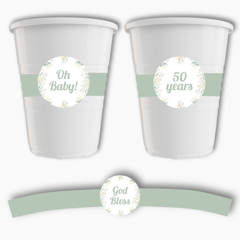 White Floral Party Cup Stickers