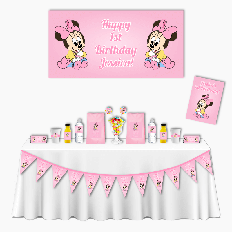 Minnie Mouse Birthday Decorations, Backdrop Minnie Mouse Birthday Banner,  Minnie Mouse Party Decorations Printable, Pink Minnie Mouse 