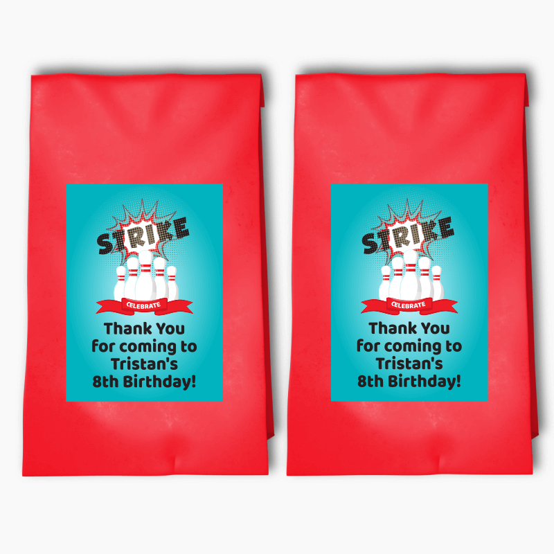 Personalised Bowling Birthday Party Bags & Labels