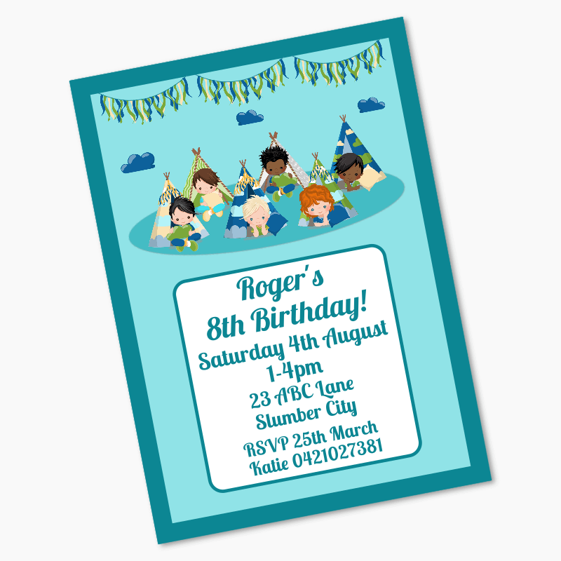 Personalised Boys Slumber Birthday Party Invites