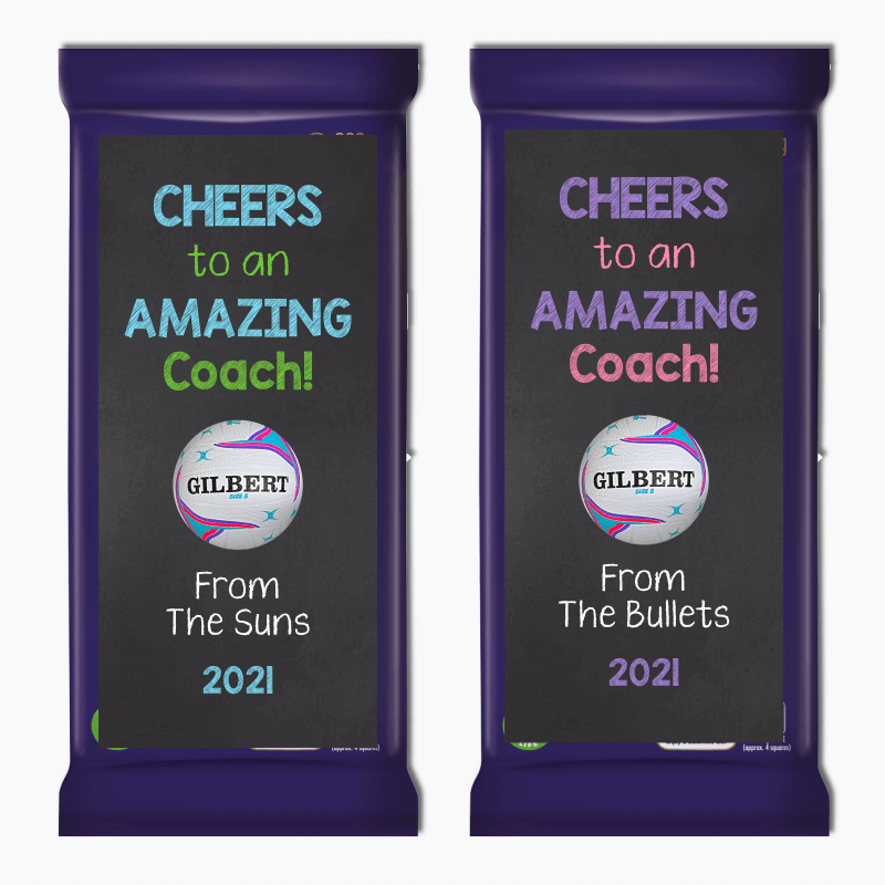 Cheers Netball Coach Gift Cadbury Chocolate Labels