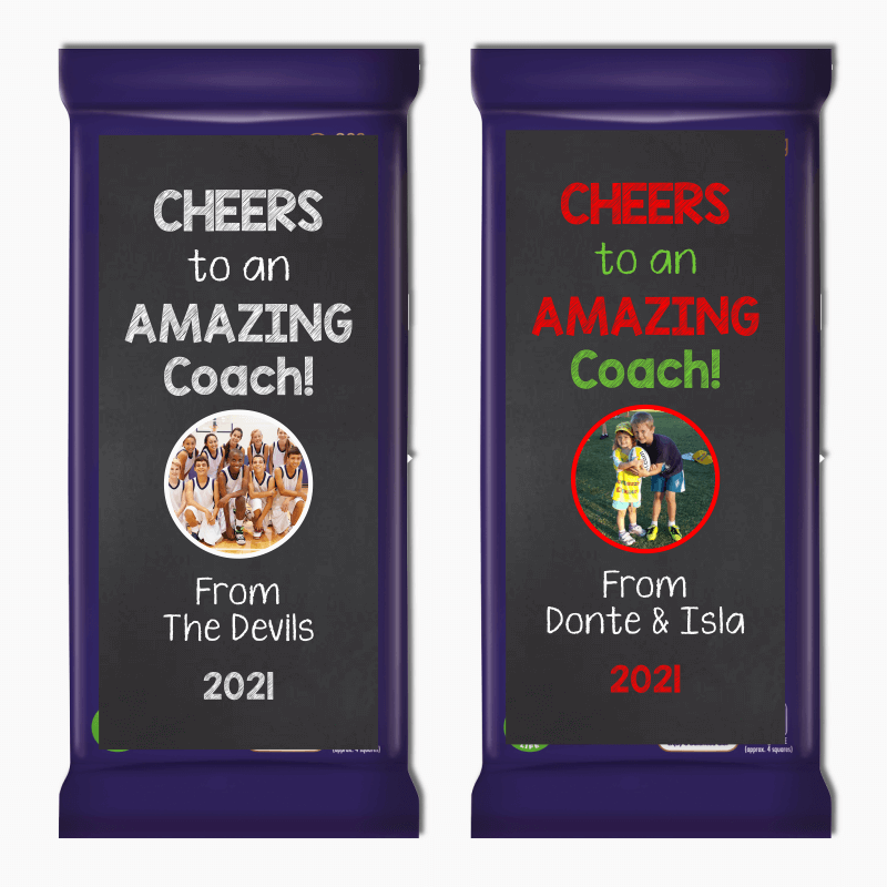Personalised Sports Coach Gift Cadbury Chocolate Labels with Photo