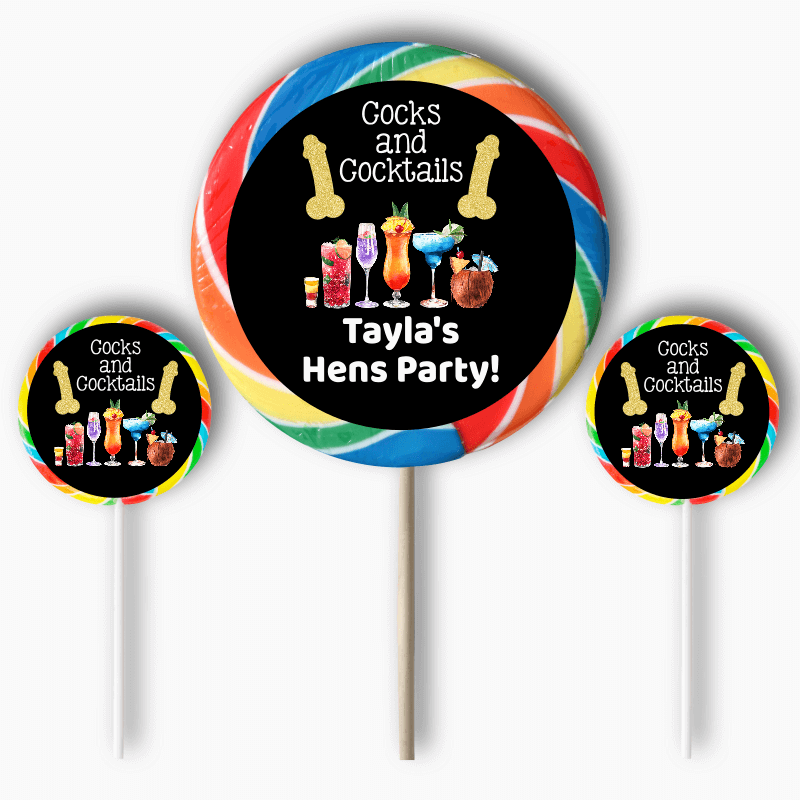 Personalised Cocks &amp; Cocktails Hens Party Round Stickers