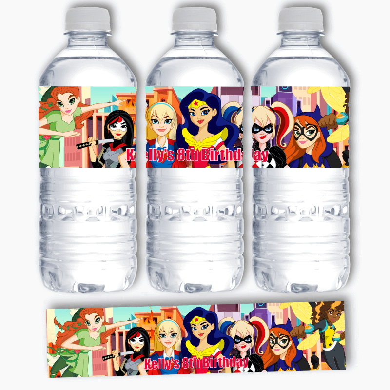 Super Hero Girl Birthday Personalized Water Bottle Labels