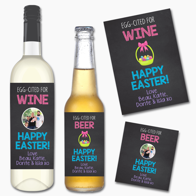 Personalised Egg-cited Easter Gift Wine &amp; Beer Labels