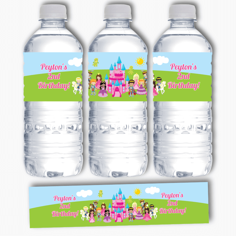 Personalised Fairytale Princess Birthday Party Water Bottle Labels