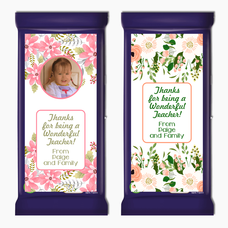 Floral Thank You Teachers Gift Cadbury Chocolate Labels with Photo