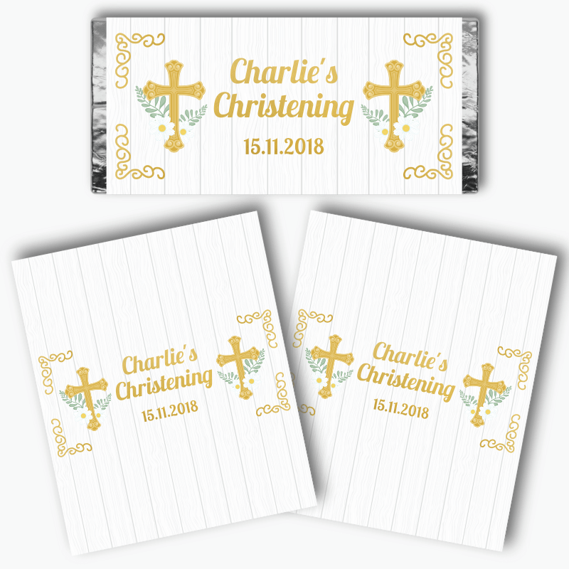 Personalised Gold Cross Christening Mini Chocolate Labels