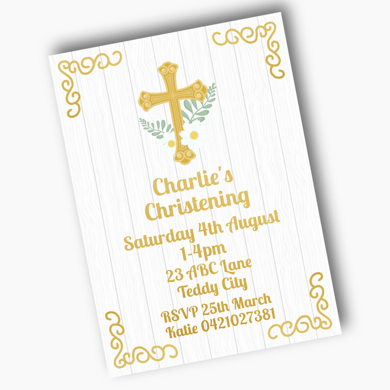 Personalised Gold Cross Christening Party Invites