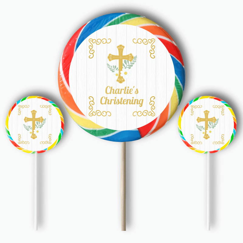 Personalised Gold Cross Christening Round Stickers