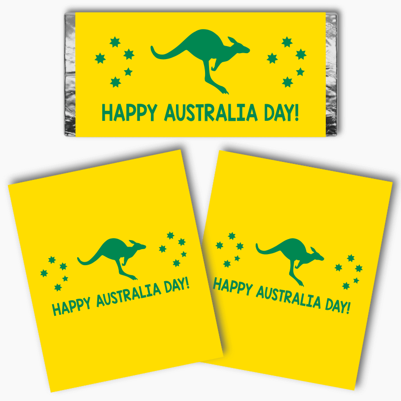 Green &amp; Gold Kangaroo Australia Day Mini Chocolate Labels