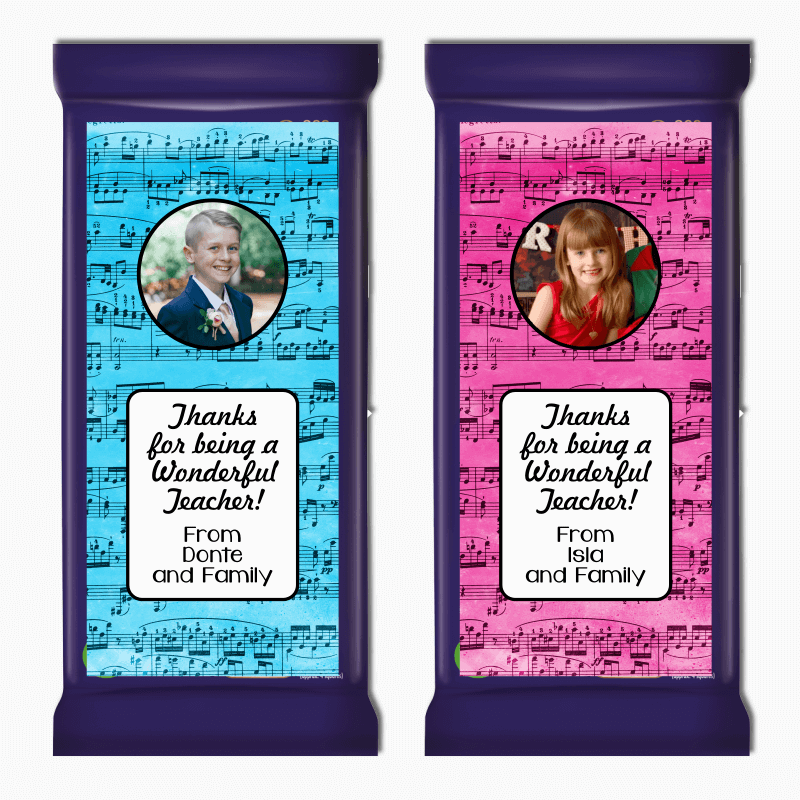Musical Notes Choir Teachers Gift Cadbury Chocolate Labels with Photo