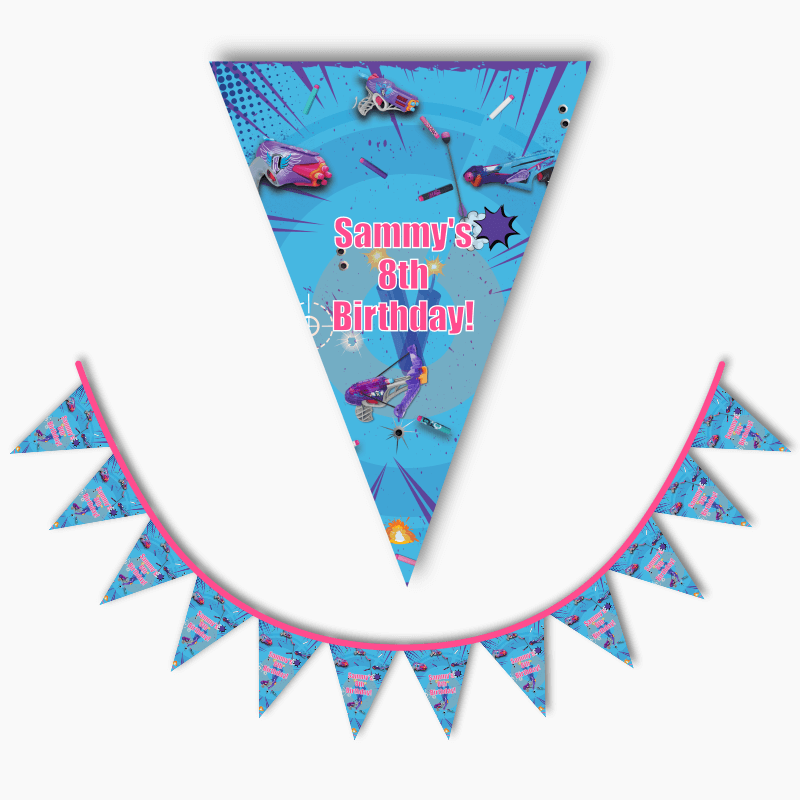 Personalised Nerf Toy Gun Birthday Party Flag Bunting - Boys