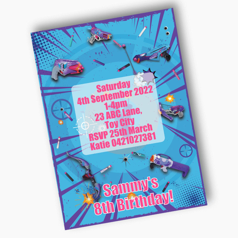 Personalised Nerf Toy Gun Birthday Party Invites - Boys
