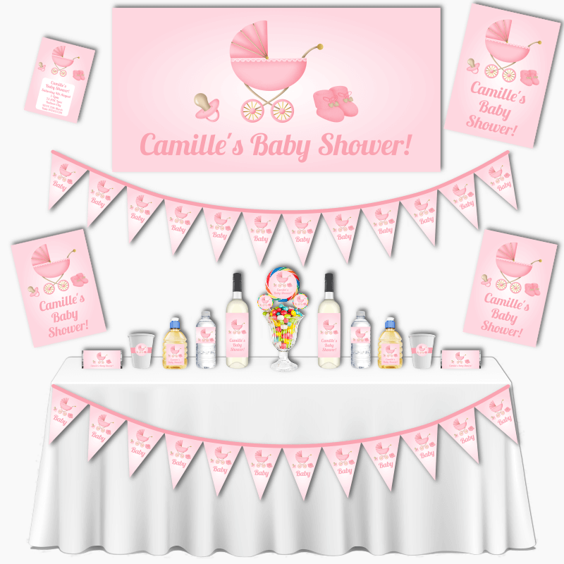 Sweet Custom Pink Vintage Pram Baby Shower Decorations - Katie J Design ...