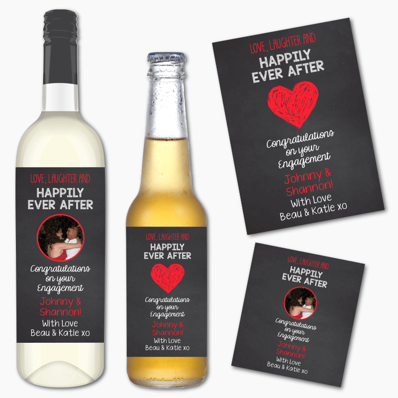 Personalised 'Happily Ever After' Engagement Gift Wine & Beer Labels