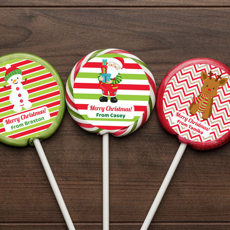 Personalised Reindeer Christmas Gift Round Lollipop Stickers