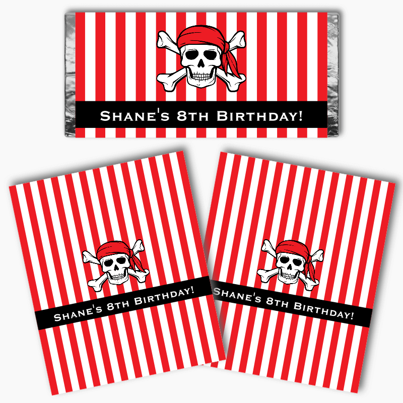 Personalised Pirate Skull &amp; Crossbones Birthday Party Mini Chocolate Labels