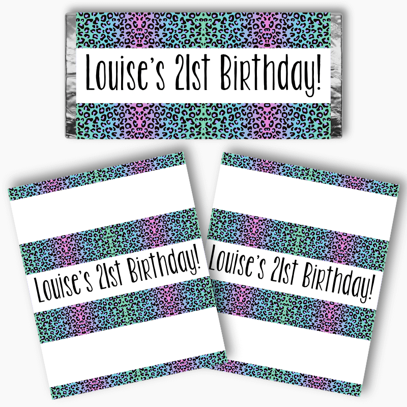 Personalised Rainbow Animal Print Birthday Party Mini Chocolate Labels