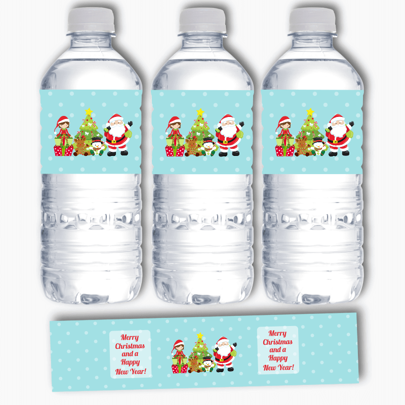 Santa &amp; Friends Christmas Party Water Bottle Labels