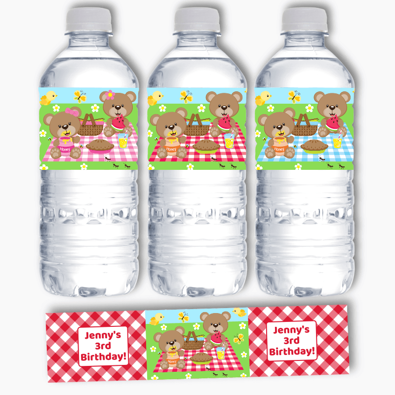 Personalized Teddy Bear Theme Water Bottle Label