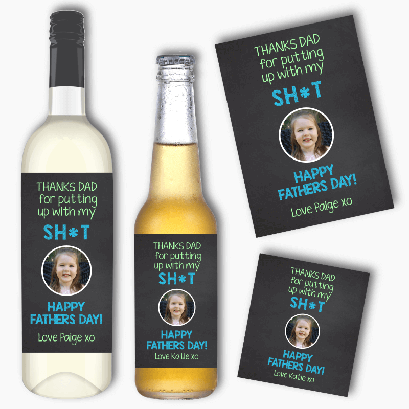 Thanks Dad for Putting Up with Me Fathers Day Gift Wine & Beer Labels with Photo